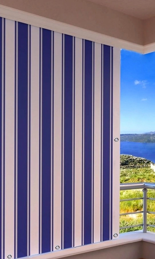 Ceylan Home Balkon Perdesi Kuş Gözü Ölçü Seçenekli Mavi Beyaz Çizgili Mavi