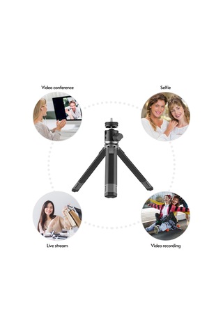 Wezone Alüminyum Masaüstü Tripod + Çift Kullanimli Soğuk Ayaklı Kafa - 4 Bölmeli Yükseklik Ayarı, 360 Döner, 3kg Yük Taşıma Kapasitesi Gümüş