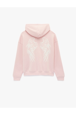 Koton Kanguru Cepli Fermuarlı Kapüşonlu Arkası Baskılı Oversize Sweatshirt Pembe 6sal10258ık Gülkurusu