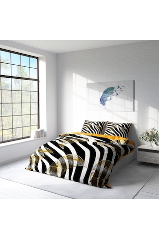 Monohome Zebra Feather 3D Pamuk Saten Çift Kişilik Nevresim Takım Zebra