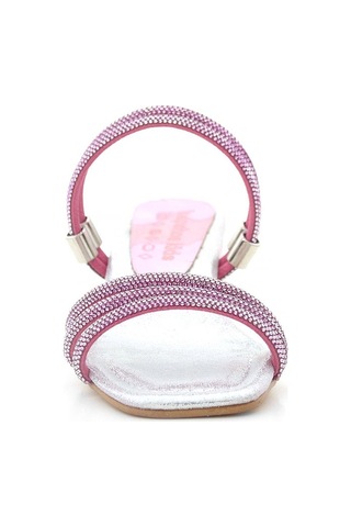 Judy Pembe Gümüş Taşlı Kız Çocuk Topuklu Terlik Ayakkabı Pembe