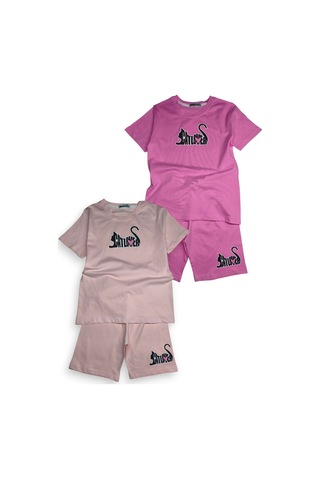 Minik Motion 2'li Set Kısa Kollu Tshirt Ve Şortlu Çocuk Minikmotion Alt Üst Takım Pembe-gül Kurusu