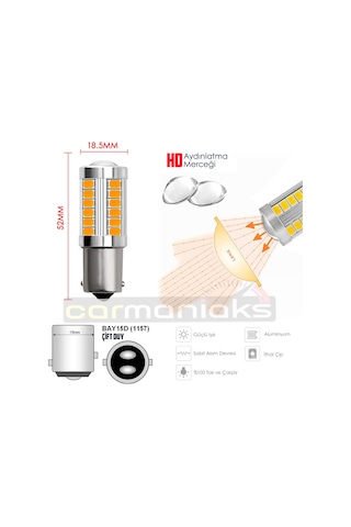 P21W 1156 Ba15S Tek Duy Stop Sinyal Geri Vites Ampulü Turuncu 33 Led