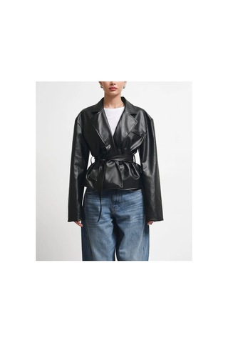 Laleli Butik Yeni Sezon Kruvaze Kuşaklı Düğmeli Deri Ceket Siyah&black Siyah&Black