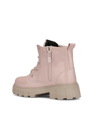 Günlük Çocuk Bot Rugan Çiçekli Taşlı Bağcıklı Fermuarlı Rugan Kalın Tıtrıklı Taban Bootie 600 Pudra - Rugan Pudra