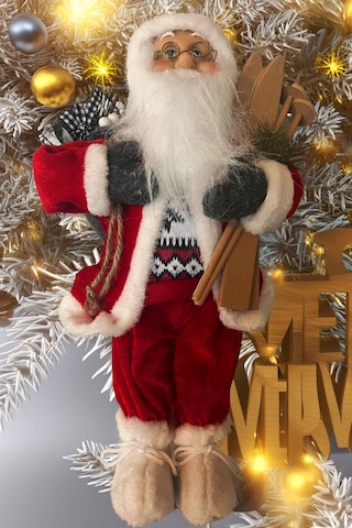 Yılbaşı Süsü Noel Baba Biblo Figür Büyük Boy 45cm -kayakları, Hediye Çuvalı Ve Aksesuarları İle 45