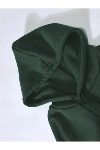 Erkek 3 İplik Pamuklu Kapüşonlu Kanguru Cepli Sweatshirt Hoodie - Koyu Yeşil Koyu Yeşil