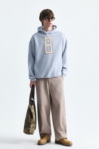 Vamos Numara Baskılı Oversize Sweatshirt Bebe Mavi