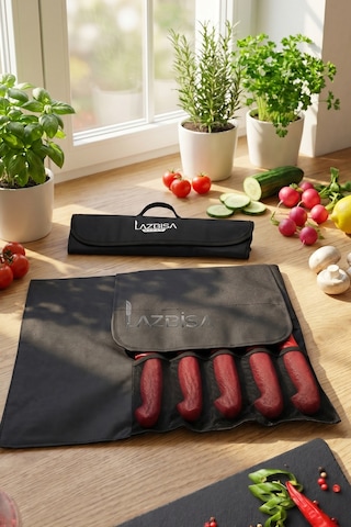Silver Serisi Çantalı 5 Li Mutfak Gastronomi Bıçak Seti Mft-254 Kırmızı - Siyah