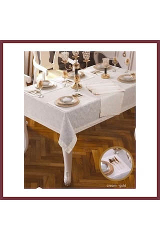 Storeşahin Linen Zara 26 Parça 12 Kişilik Yemek Takımı Masa Seti155 220 Cm Runner Krem Şık Ev Tekstili Shn0720