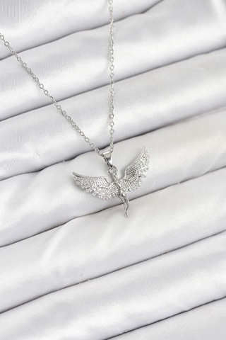 316l Çelik Zincir Gümüş Renk Melek Model Kadın Kolye - Prt3500eb09345-95267 Gümüş