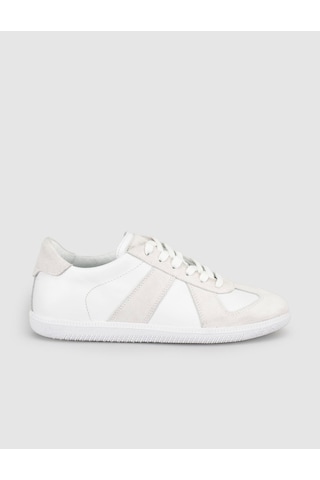Kadın Beyaz Hakiki Deri Retro Şerit Detaylı Sneaker