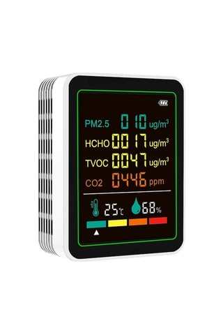 Fortunelane Ortam Kalite Monitörü Pm2.5 Co2 Tvoc Hcho Sıcaklık Nem İzleyici Beyaz Ayaklı 6-1 Algılayıcı Dahili Pilli Zn-mt07wt