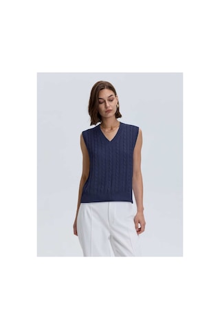 Youknitwear You Lim %100 Pamuk V Yaka Kadın Süveter Lacivert