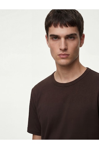 Koton Kısa Kollu Bisiklet Yaka Pamuklu Slim Fit Tişört Kahverengi 6sam10027mk Kahve