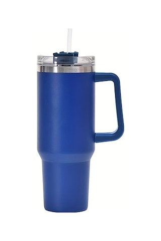 Besthome1 Paslanmaz Çelik Yalıtımlı Bardak - Taşınabilir Saplı, Pipetli, Araba Saplı, Sızdırmaz Termos Mavi Mavi