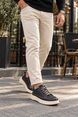 In Step Losta Erkek Siyah Deri Sneaker - Kalın Bej Tabanlı & Desen Detaylı Günlük Ayakkabı