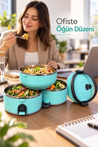 Paslanmaz Çelik İç Hazneli Beslenme Kutusu Kilitli Taşıma Saplı .