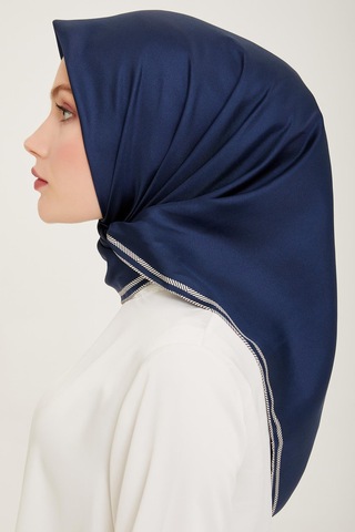 Belli Twill İpek Eşarp - 4009-12 Lacivert - Lacivert