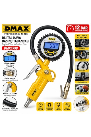 Dijital Hava Ölçme - Lastik Şişirme Tabancası 12 Bar Basınçlı - 1/4 Rekor Dmx-4798 5492