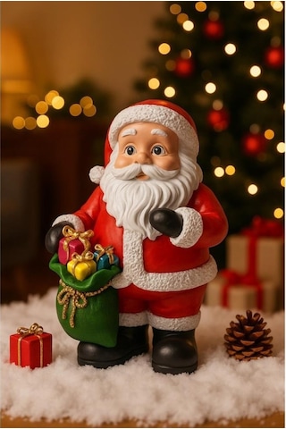 Dekoratif El Yapımı Büyük Boy 25x16 Cm Noel Baba Biblosu Yılbaşı Dekoratif Süs Yeni Yıl Ev Ofis Masa Üstü Dekorasyonu