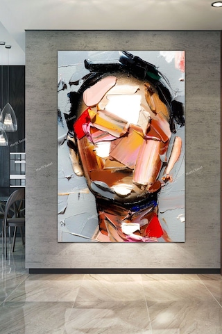Yüzler Fırça Darbeli Görünümlü Soyut Modern Sanat Kanvas Tablo 90 x 60cc