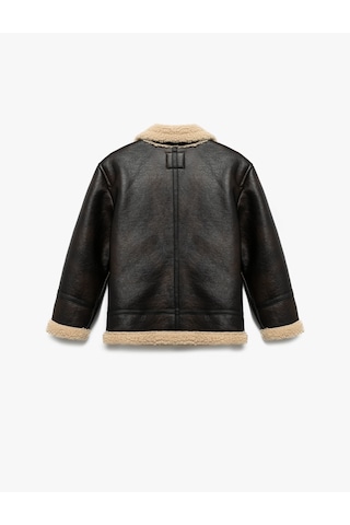 Koton İçi Peluş Astarlı Fermuarlı Uzun Kollu Biker Suni Deri Ceket Kahverengi 6wkg20014aw Kahve