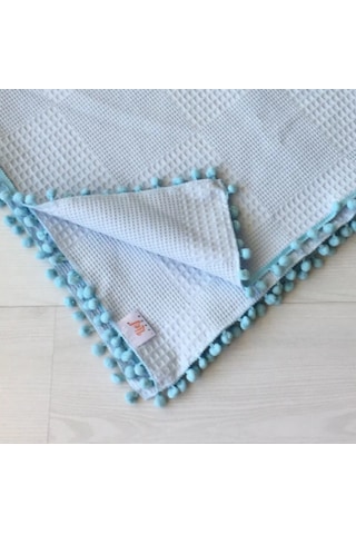 Waffle Desenli Ponponlu Bebek Pike Battaniye 100x115