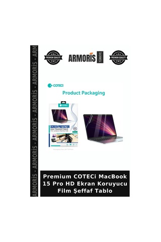 Premium Coteci Macbook 15 Pro Hd Ekran Koruyucu Film Şeffaf Tablo