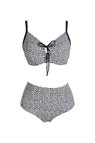 Endeep Kadın Balenli Destekli Büyük Beden Yüksek Bel Bikini Takımı Siyah-beyaz