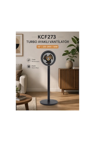 Vanti 10inç 25cm Turbo Fan Ayaklı Vantilatör 45w Metal Pervane 4 Hız Kademeli 60 Dakika Zaman Ayarlı Kcf273