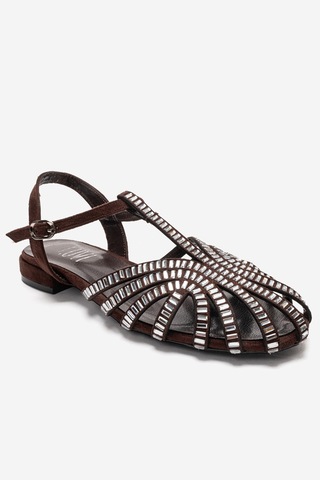Luvishoes Lavına Kahverengi Süet Taşlı Kadın Sandalet