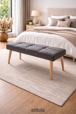 Stillola Gürgen Ahşap Ayaklı Puf Bench Gri
