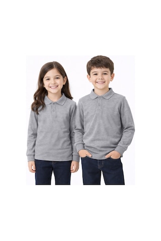 Store Gri Polo Yaka Uzunkol T-shirt Gri