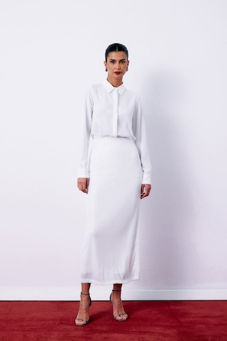 Sateen Pul Payetli Midi Etek - Ekru-135198 Ekru