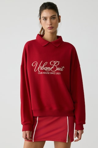 Urban Beat Steffı Kadın Triko Polo Yaka Baskı Detaylı Relaxed Kırmızı Sweatshirt Kırmızı