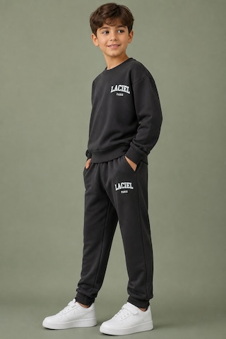 Eray Alp Kids Unisex Çocuk Baskılı Eşofman Takımı Günlük Rahat Kombin Siyah