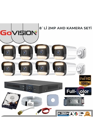 8 Kameralı 2mp 1080p,fullhd,warmled,fullcolor,su Geçirmez, 8'li Ahd Bullet Kamera Seti
