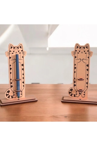 Boyanabilir Ahşap Kedi Kalemlik - 3mm Mdf Lazer Kesim Hobi Seti 10 Adet