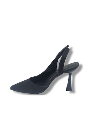 Mengi 693-26 Parlak Saten Arkası Açık Kadın Stiletto 8,5cm Siyah