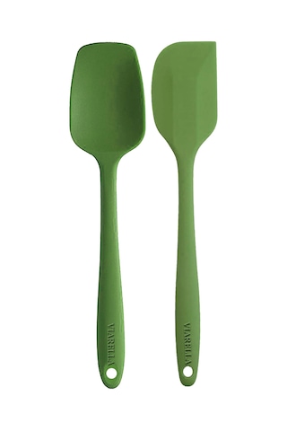 2li Yeşil Silikon Kaşık Spatula Yanmaz Yapışmaz Çizmez 27cm