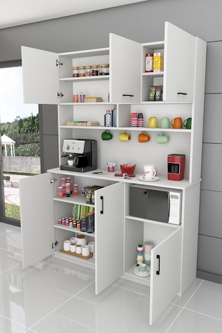 Asra Trend Kahve Köşesi KAHVE03 %100 MDF Çok Amaçlı Mutfak Dolabı Mikrodalga Bölmeli Beyaz