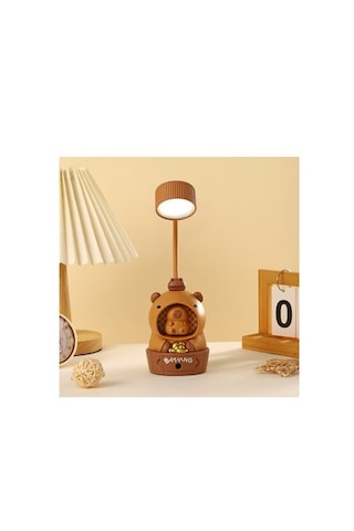 Sevimli Capybara Figürlü 3'ü 1 Arada Led Masa & Gece Lambası + Kalemtıraş Açık Kahverengi