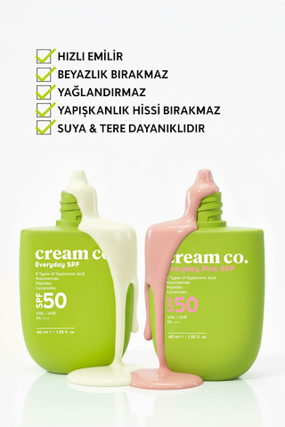 Cream Co. Pink Ton Eşitleyici Leke Karşıtı ve Aydınlatıcı Koruyucu Güneş Kremi SPF50 40 ML