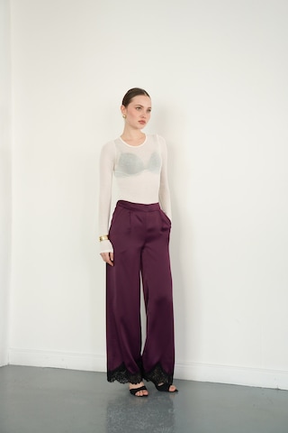Verymoda Paçası Dantelli Saten Pantolon D2969 Mürdüm