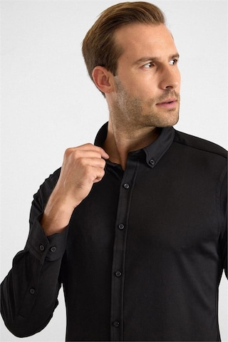Süvari Siyah Slim Düğmeli Yaka Manşetli Casual Gömlek Sgm2025500003-s09