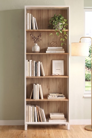 Robin Home Silva 5 Raflı Neon Led Işıklı Kitaplık Ahşap Ayaklı Sepet-beyaz 183cm