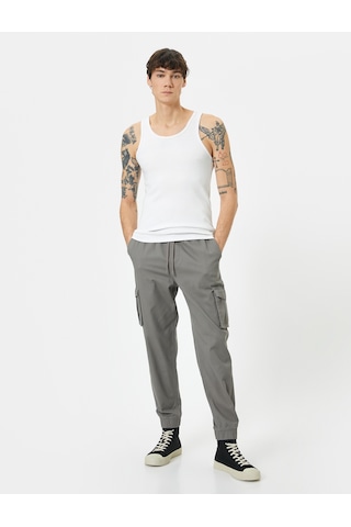 Koton Kargo Cepli Pantolon Jogger Slim Fit Beli Bağcıklı Gri 4sam40089hw Gri