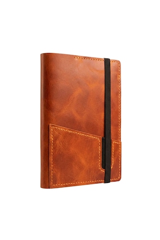 Bilikolik Hakiki Deri A5 Defter Kılıfı, El Yapımı, Telefon Cepli Ajanda Organizer, Defter Ve Kalem Dahil Turuncu