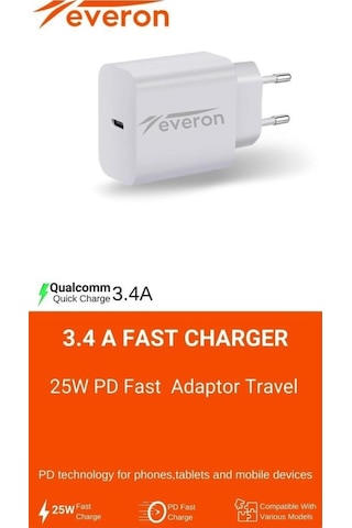 Apple Uyumlu iPhone 16e İle 25w Qc 3.4a Type C Şarj Adaptörü Evr-003 Beyaz